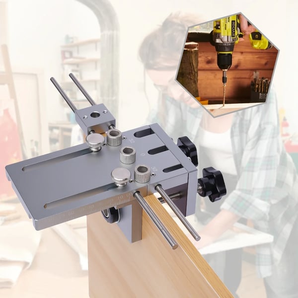 Træbearbejdnings Dowel Boremåler, Justerbart Design, Præcis Positionering, 6/8/10mm Størrelsesmuligheder,Sølv