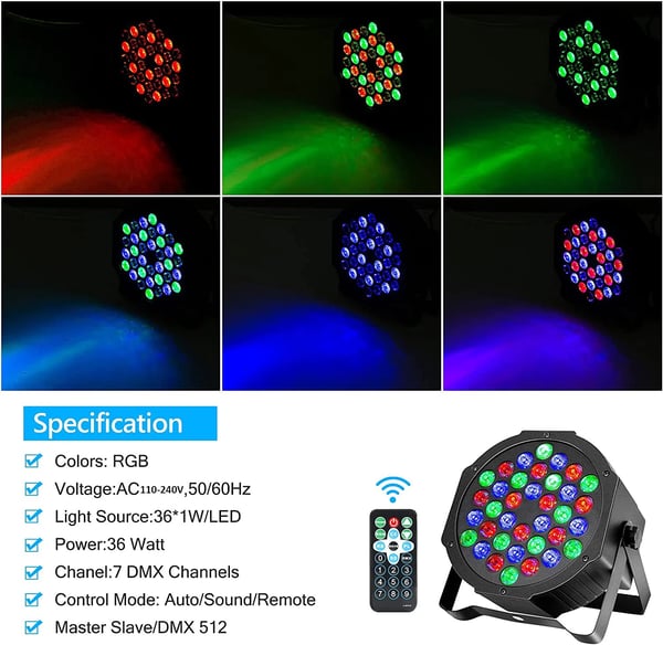 Par Lys, 36 RGB LED'er, 7 Belysningsindstillinger,2stk