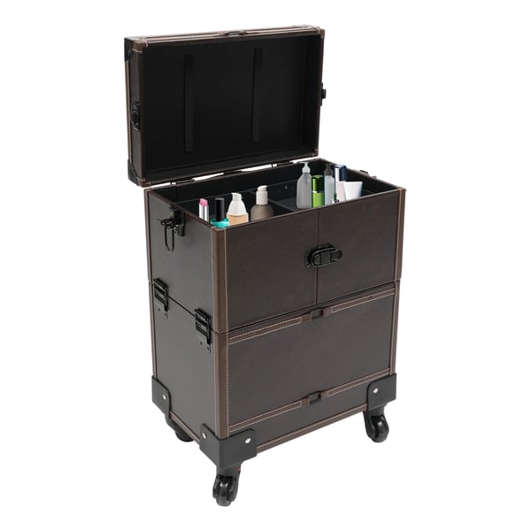 Makeup Train Case, Højkvalitets PU Materiale, Understøtter 110,23 Pounds, Seks Utrækkelige Bakker, Kompakte Dimensioner, Vandtæt Design