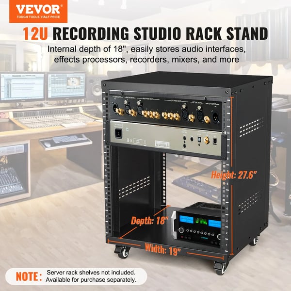 AV Rack Stativ, 12U Højde, 500 lbs Belastningsevne, Kompakte Dimensioner,500 lbs LC