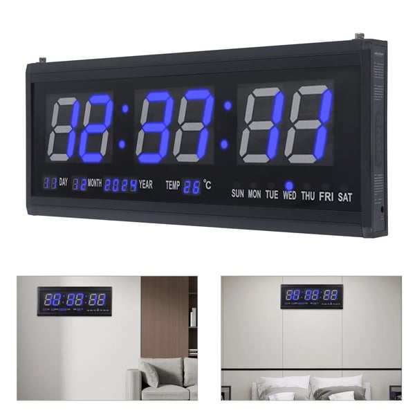 Väggklockor, LED-display, datum- och temperaturfunktion,Blå