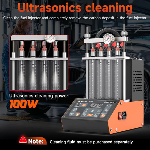 Brændstofindsprøjtningsprøveapparat, Ultrasonisk Rensning, 380ml Tankkapacitet, Kompatibel med GDI EFI FEI Injektorer, 100V-240V Indgang, 105W Effekt