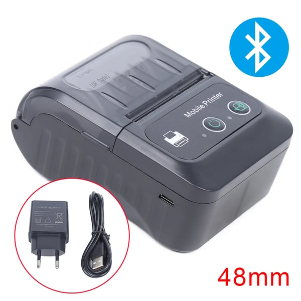 Termisk printer, 1500mAh lithiumbatteri, 90mm udskrivningshastighed, USB + Bluetooth-interface, 203dpi opløsning, maksimal udskrivningsbredde 48mm