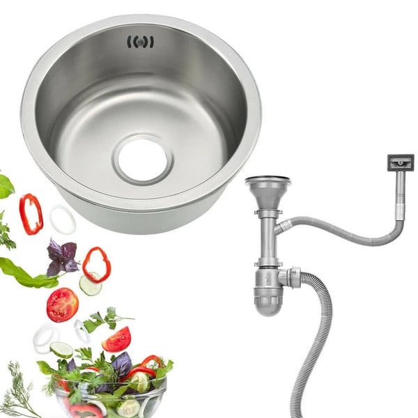 Ruostumattomasta teräksestä valmistettu pyöreä keittiöallas, 0,6 mm paksuus, äänenvaimennus,Hopea