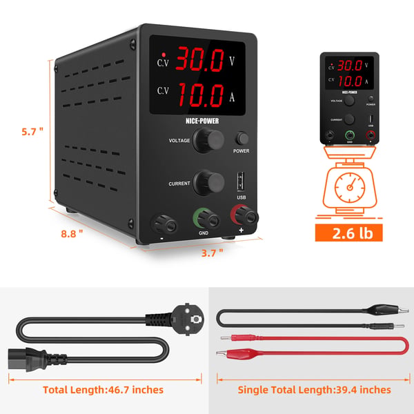 DC-virransyöttö, säädettävä jännite, USB-ulostulo,R-SPS3010 30V 10A