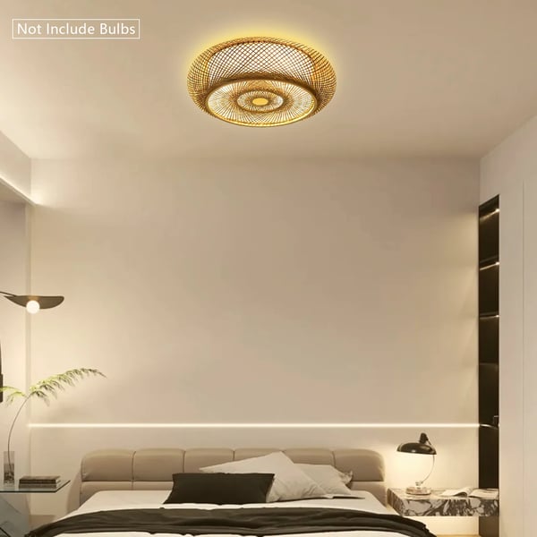 Loftlampe, Håndvævet Bambusdesign, Varm Belysning,Beige