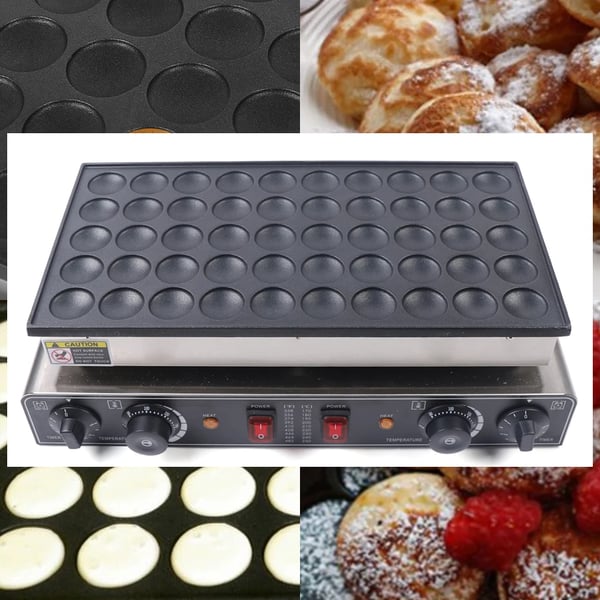 Mini hollandsk pandekagebager, 50 forme, 850W effekt, 54 x 29 x 16,5 cm, temperaturinterval 50-300℃, ledningsbaseret elektrisk