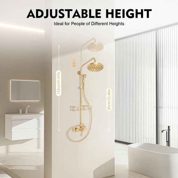 Bruser Sæt, Justerbar Højde 85-132 cm, Messing og Stål Konstruktion, Dobbelt Brusemode, Slangens Længde 1,5 m, Elegant Bronze Finish
