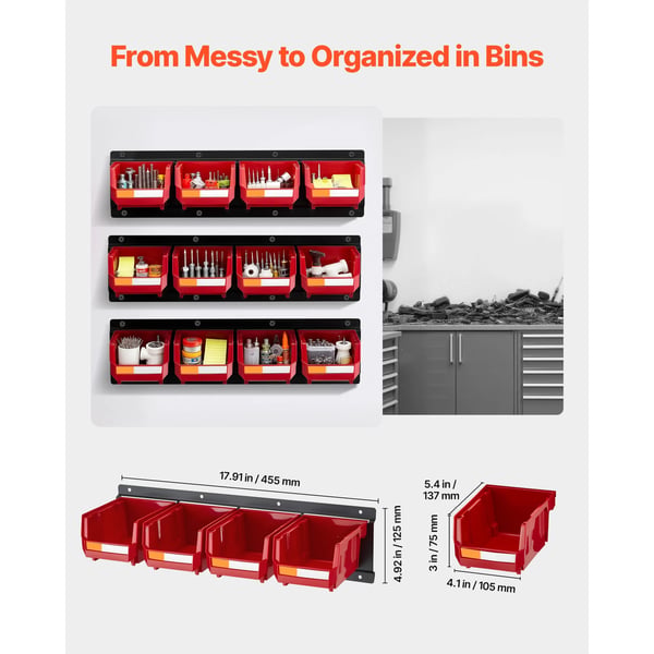Opbevaringskasser, Væghængte, Stabelbar Design,12pcs