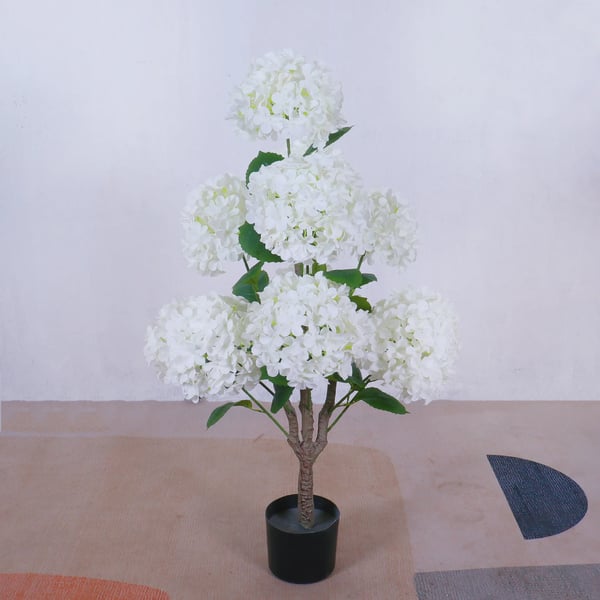 Kunstig Hortensia Træ, 90 cm Højde, Silke Materiale