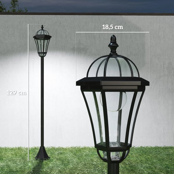 Solgadebelysning, Vejrbestandig plastik, 18,5 x 18,5 x 129 cm, Egnet til udendørs brug, Genopladeligt batteri, Mindre end 60 lumen