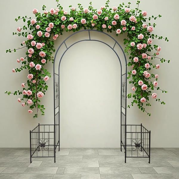 Arbor Trellis til Klatreplanter, Holdbart Metal, Udendørs Brug,79.5x19.7x85.8, sort