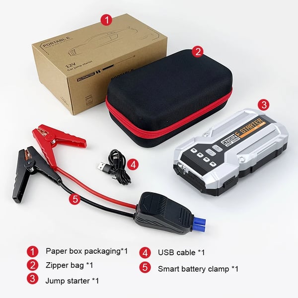 Bil Jump Starter, Bærbar Power Bank, Nød LED Lys,Brun