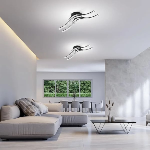 Loftlampe, Moderne Bueformet Design, Egnet til Flere Værelser,Kold Hvid, sort, 32W