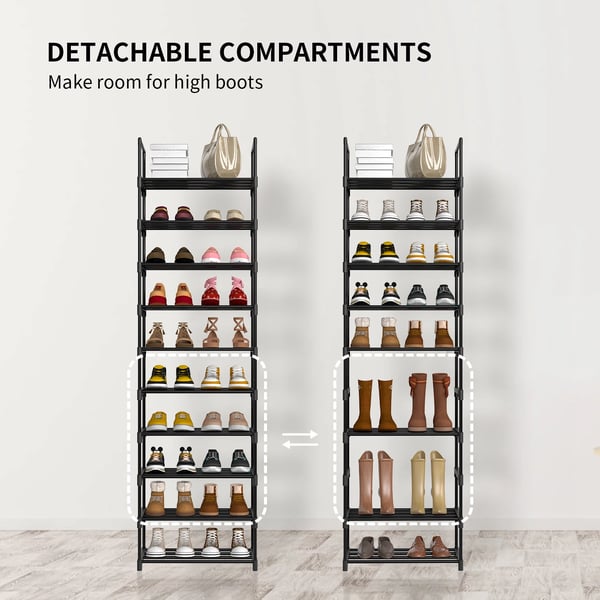 Sko Rack, 10-Lags Kapacitet, Pladsbesparende Design,10 Tier