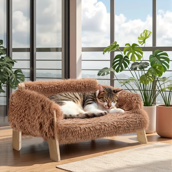 Kat Sofa Seng, Nem at Rengøre, Hævet Komfort,Te Brun