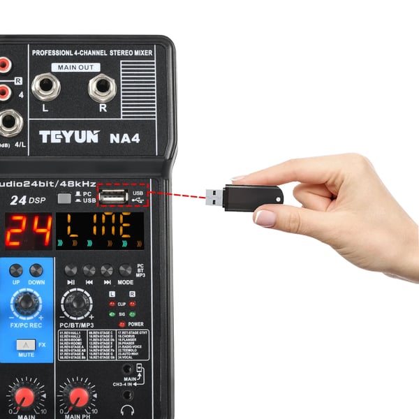TEYUN Lydmixer, 4 Kanaler, Bluetooth-forbindelse,EU STIK