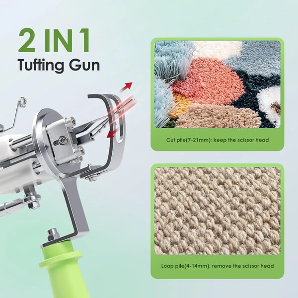 Tufting Gun, Justerbar Højde 4mm-21mm, Hastighed 5-40 Nål/sekund, 70W Motor, Klipper Inkluderet, Ergonomisk Design