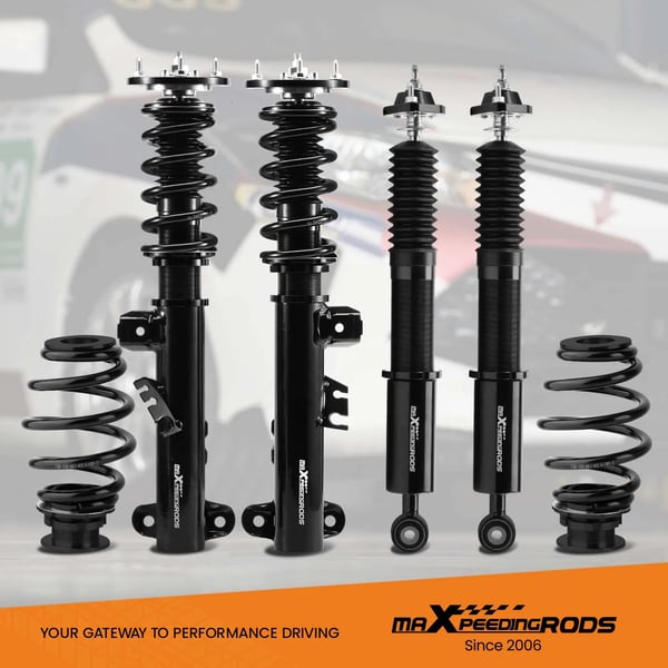 Coilover affjedringskit til BMW E36, justerbar højde 1-3 tommer, 24 niveauer af rebound dæmpning, pillow ball topmonteringer.
