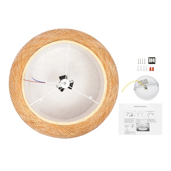 Bambus LED Loftlampe, Håndvævet Skærm, Egnet til Indendørs Brug,Beige