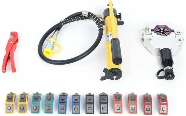Hydraulisk Crimpetang, Alsidig til Airconditionreparationer, Inkluderer 7 Dødsæt, Gul
