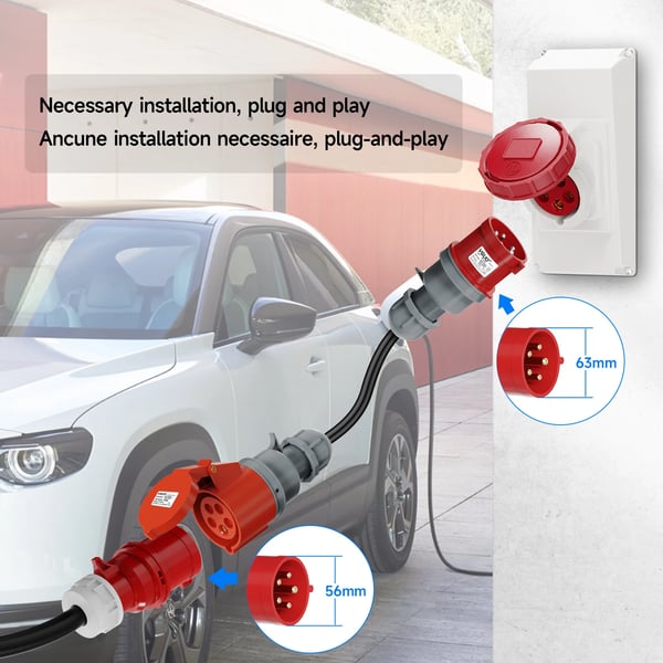CEE-adapter, holdbar konstruktion, nem plug-and-play,22KW til 11kw adapter