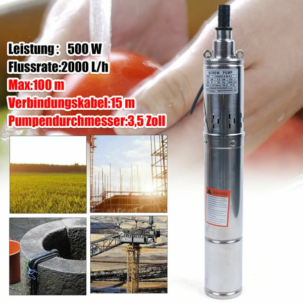 Rustfrit Stål Nedsænkelig Havepumpe, 2000 L/t Flow Rate, 100 m Maksimal Højde,230V, EU