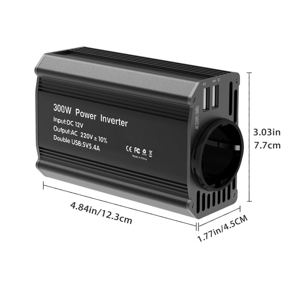 Autoinvertteri, AC 220V -lähtö, kaksois-USB-latausportit,Punainen