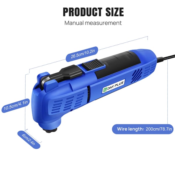 Oscillerende Multi Værktøj, 300W, 22000RPM, 6 Variable Hastigheder, 3° Oscillationsvinkel, 200cm Ledningslængde