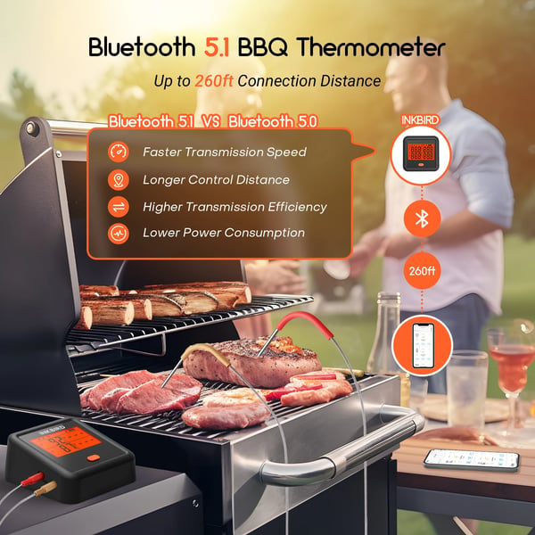 Kötttermometer, Bluetooth-anslutning, 4 Prober ingår,BBQ-termometer