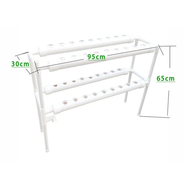 Hydroponisk Plantevækstsæt, 2-niveau System, 36 Plantningshuller, DC 12V Vandpumpe, Dimensioner 95x30x65 cm, Belastningskapacitet 15 kg