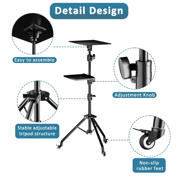 Projektorstativ, Justerbar Höjd, DJ Mixer Ståbord, 145cm med hjul