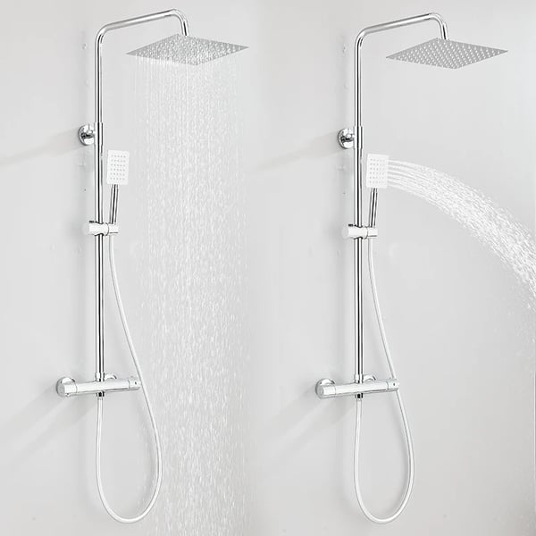 Chrome bruserarmatur, dobbelt håndtag design, automatisk termostatkontrol,krom