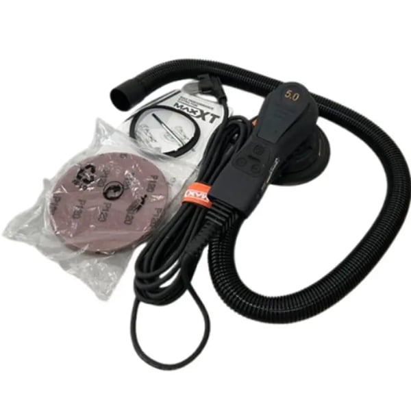Elektrisk orbital sliber, 150 mm hjuldiameter, 350W nominelt inputeffekt, 1800 omdr./min tomgangshastighed, 2,3 kg vægt, ergonomisk design