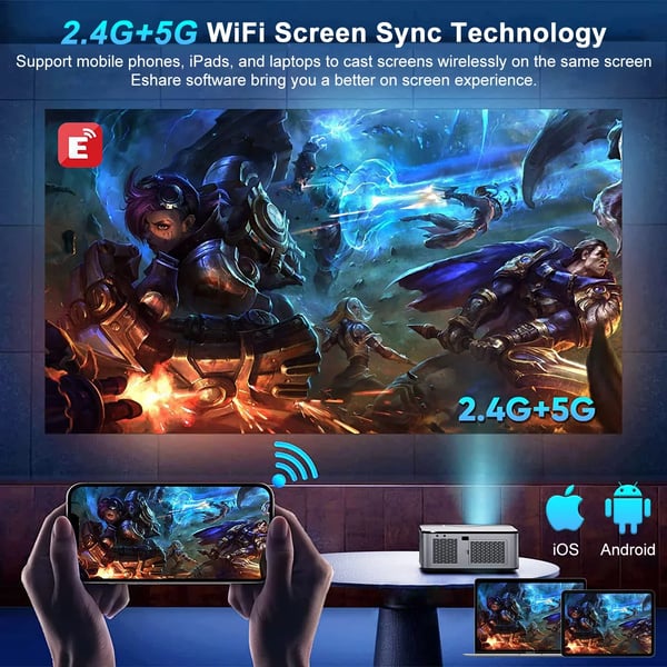 Projektori, 4K-purku, Android 12,64G Automaattitarkennus, EU Plug