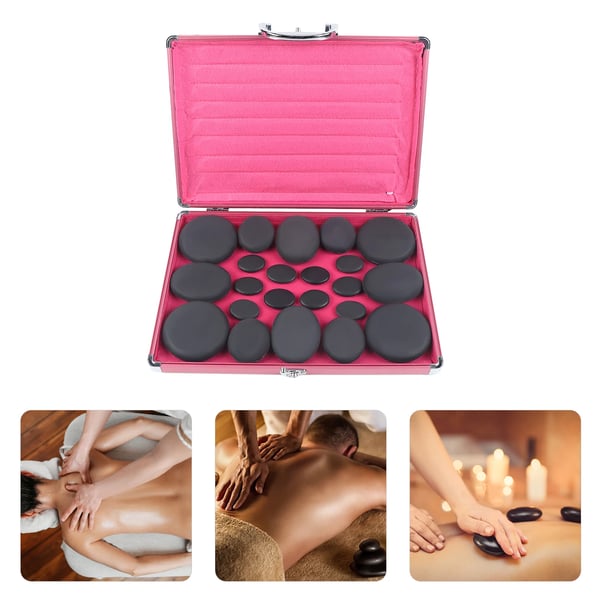 Hot Stone Massage Sæt, 20 Basaltsten, Alsidige Opvarmningsmetoder,Naturlig Sort