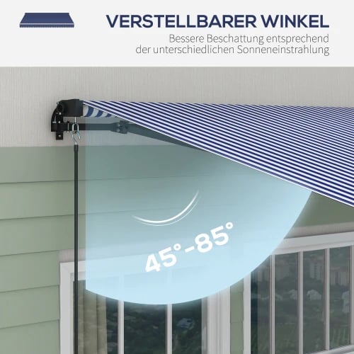 Markiser, 4x3m, Justerbar vinkel 45°-85°, Håndsvingbetjening, Vandafvisende materiale, Letvægts aluminiumsramme