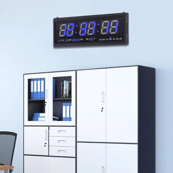 Digital väggklocka, LED-display, temperatur- och datumfunktioner,svart