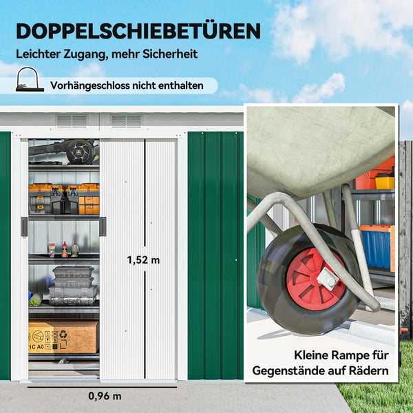 Værktøjsskur, Skydedør, Vandtæt Design,hær grøn