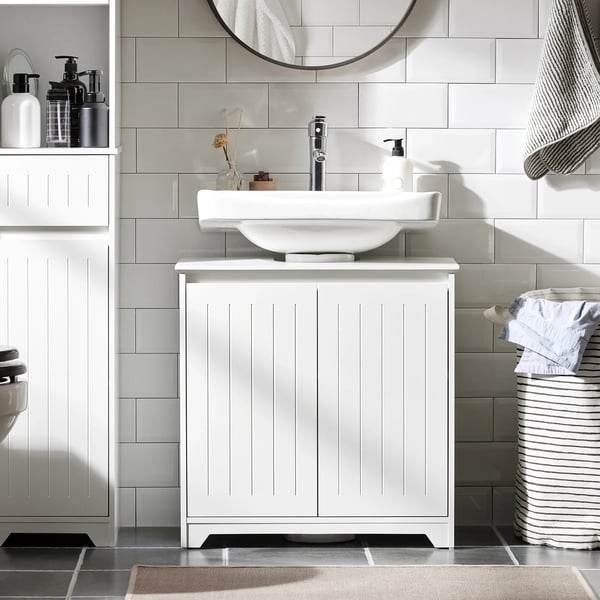 Badeværelsesskab, Pladsbesparende Design, Fugtbestandig,HVID