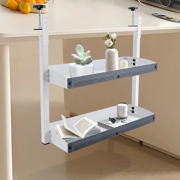 Skrivebordsreol, Klem-design, 2-niveau Opbevaring,HVID