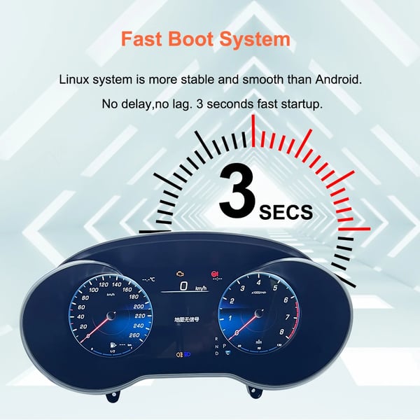 Digital Dashboard, Kompatibel med Mercedes Benz Modeller, Carplay Support,sort