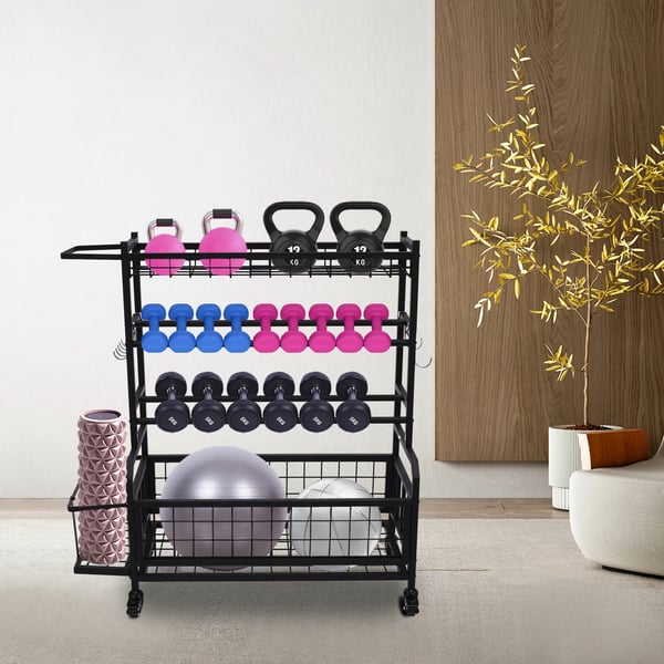 Håndvægte Rack, 4-Niveau Design, Robust Stål Konstruktion,sort