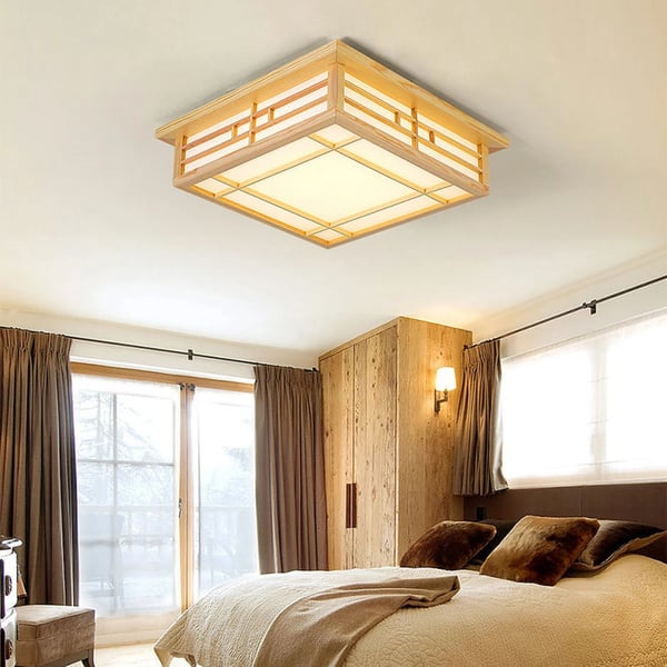 LED Loftlampe, Fyrretræ og PVC, Firkantet Base, Varm Belysning