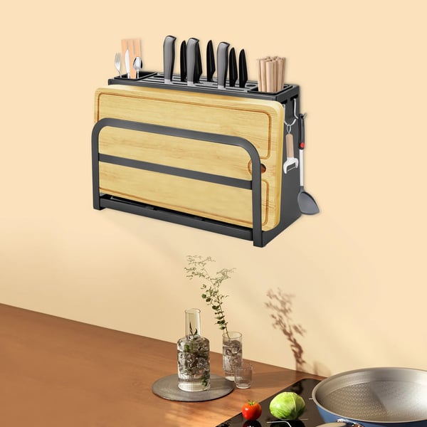 Knivblokholder, 10 slots kapacitet, vægmonterbart design,sort