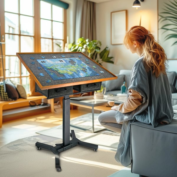 Puslespil Bord, Justerbar Højde, Rullende Hjul,Sort