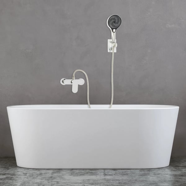 Regnvejr Bruser Mixer, 3 Vandafløbsformer, Væghængt, Slangelængde 1,5 m, Bruserhoved Størrelse 27 cm x 14 cm, Fremstillet af ABS og Kobber