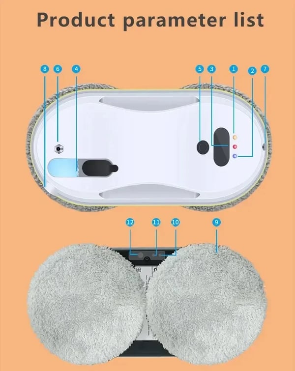 Glasrengøringsrobot, Fjernbetjening, 2800Pa Sugeevne, Ultra-tyndt Design,HCR-09, EU
