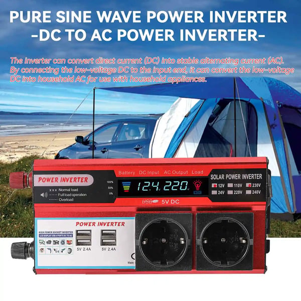 Strømomformer, Flere USB-porte, LED-display,12V 220V 4000W