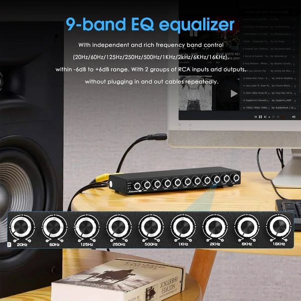 Nobsound HiFi EQ9, 9-bands EQ-kontroll, Frekvensrespons 20Hz-20kHz, Låg THD 0,001%